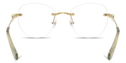 Shop Swarovski Crystal-Embellished Rimless Panthos Eyeglasses in Polished Gold online.