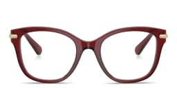 Shop Swarovski Crystal-Embellished Square Eyeglasses in Burgundy online.