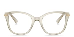 Shop Swarovski Crystal-Embellished Square Eyeglasses in Transparent Beige online.