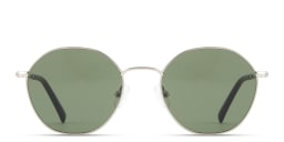 Shop TRICE Logo Irregular Sunglasses in Silver/Dark Green online.