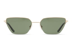 Shop TRICE Engraved Logo Half-Rim Irregular Sunglasses in Gold/Dark Green online.