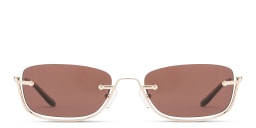 Shop TRICE Engraved Logo Half-Rim Square Sunglasses in Light Gold online.