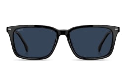 Shop Hugo Boss Clip-On Wide Square Eyeglasses in Black Shaded Grey online.