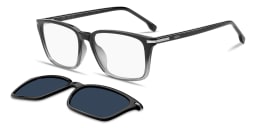 Shop Hugo Boss Clip-On Wide Square Eyeglasses in Black Shaded Grey online.