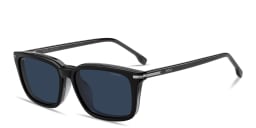 Shop Hugo Boss Clip-On Wide Square Eyeglasses in Black Shaded Grey online.