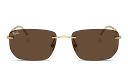 Shop Ray-Ban Logo Signature Unisex Rimless Irregular Sunglasses in Arista Gold/Dark Brown online.