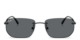 Shop Ray-Ban Logo Signature Unisex Rimless Irregular Sunglasses in Black/Dark Grey online.
