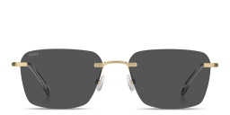 Shop Hugo Boss Logo Lettering Rimless Square Sunglasses in Matte Gold online.