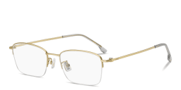 Shop Hugo Boss Engraved Logo Half-Rim Rectangle Eyeglasses in Matte Gold online.