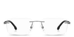 Shop Carrera Logo Lettering Wide Rimless Rectangle Eyeglasses in Dark Ruthenium online.