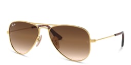Shop Ray-Ban Junior Kids Aviator Sunglasses in Metal in Gold online.