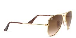 Shop Ray-Ban Junior Kids Aviator Sunglasses in Metal in Gold online.