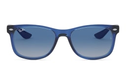 Shop Ray-Ban Junior New Wayfarer Kids Square Sunglasses in Transparent Blue/Grey Gradient Dark Blue online.
